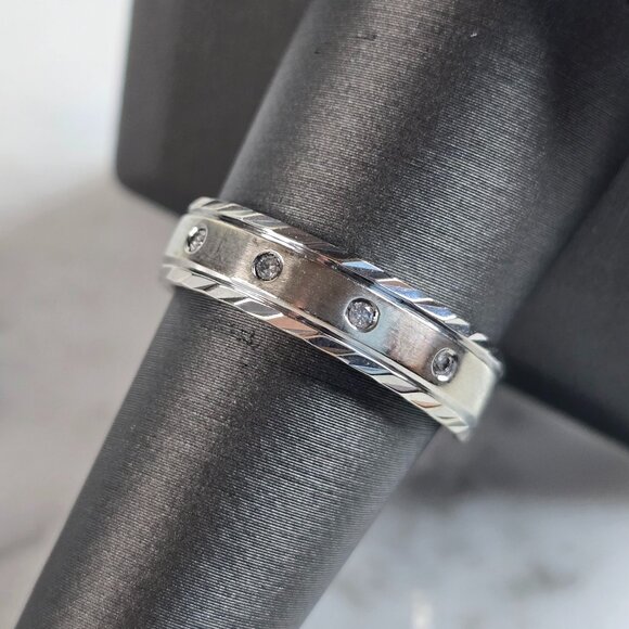 Mens Vintage Estate 10k White Gold Diamond Ring 4.8g #E5692